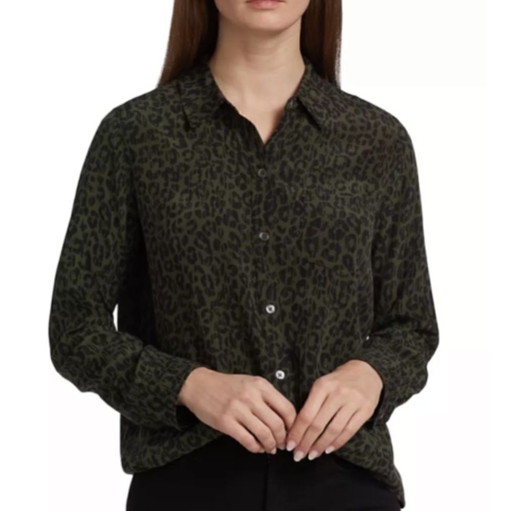 Rails Kate silk olive batik black, and olive down shirt XS